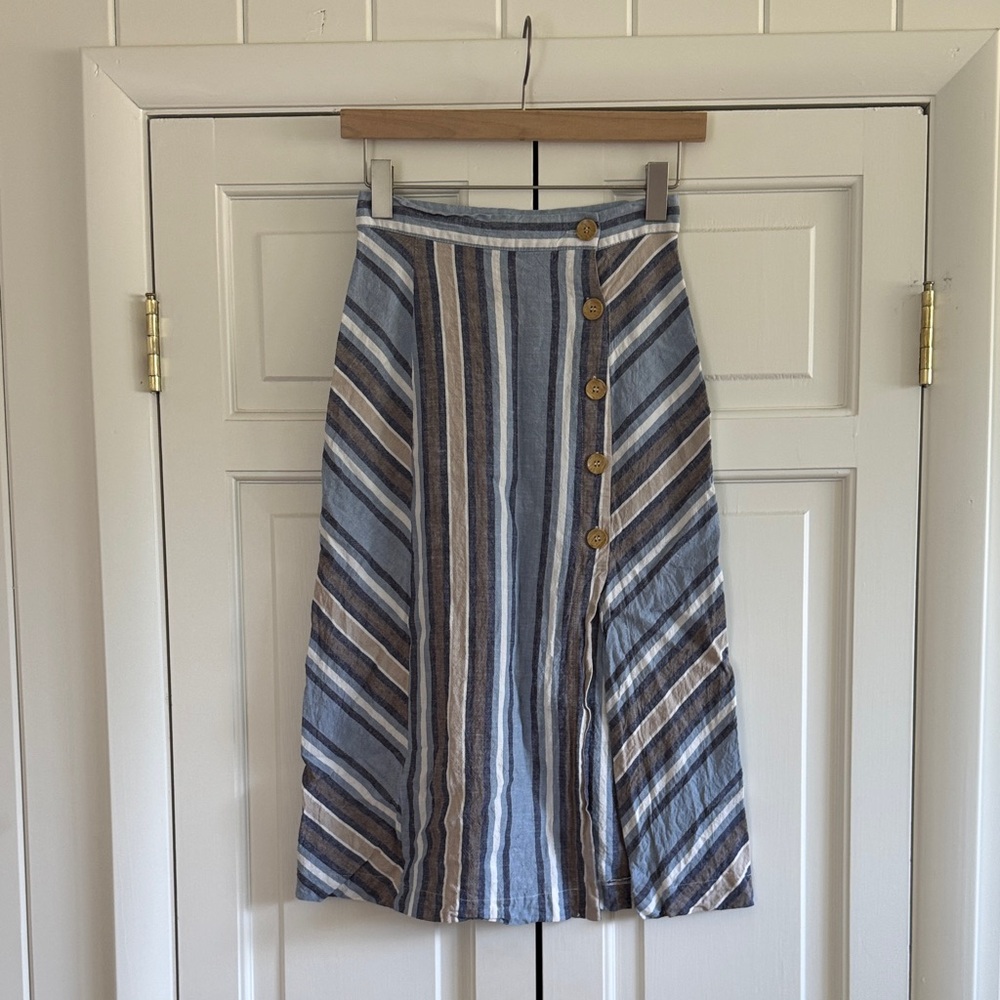 Lush Blue and Brown Striped Linen Skirt
